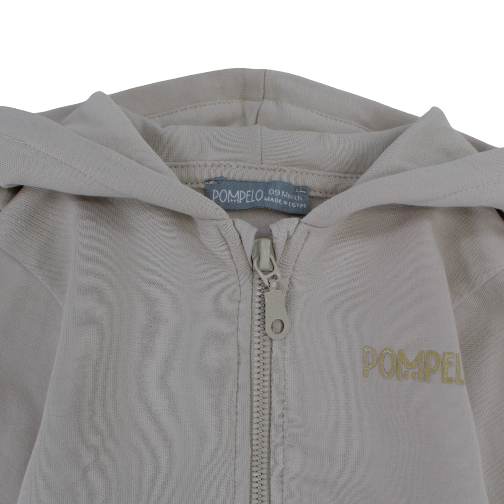 Baby Boys Cotton Hoodie – Beige with “Pompelo” Design