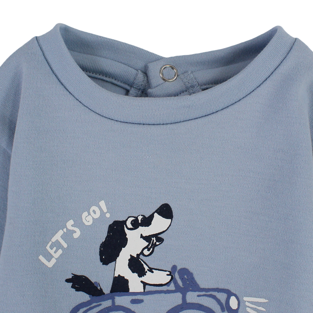 Baby Boys Cotton T-Shirt – Baby Blue with a Driving Dog Print