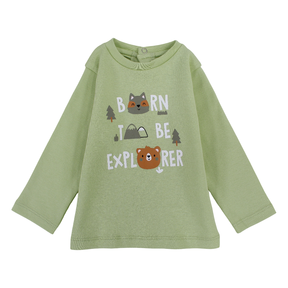 Baby Boys Cotton T-Shirt – Green with "Born to be Explorer" Print