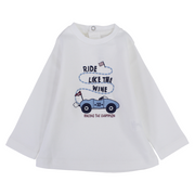 Baby Boys Cotton T-Shirt – Off-White with a Fun Car Print