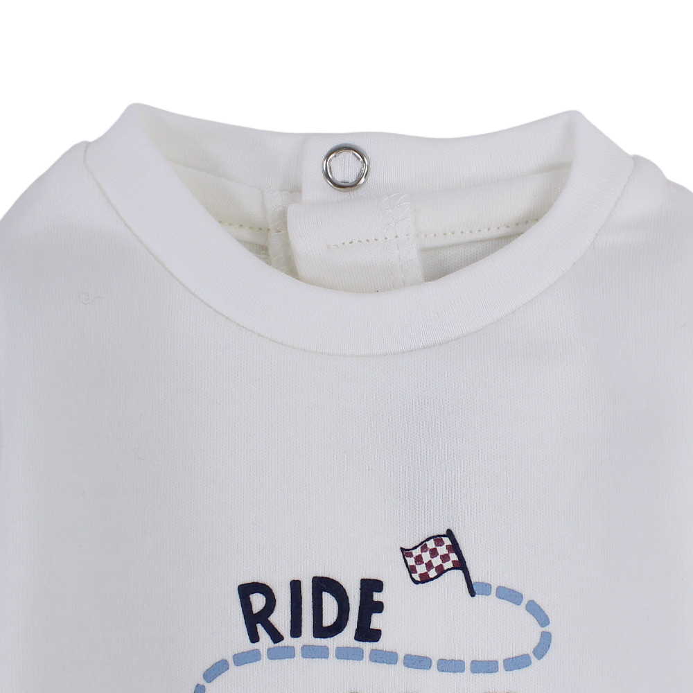 Baby Boys Cotton T-Shirt – Off-White with a Fun Car Print