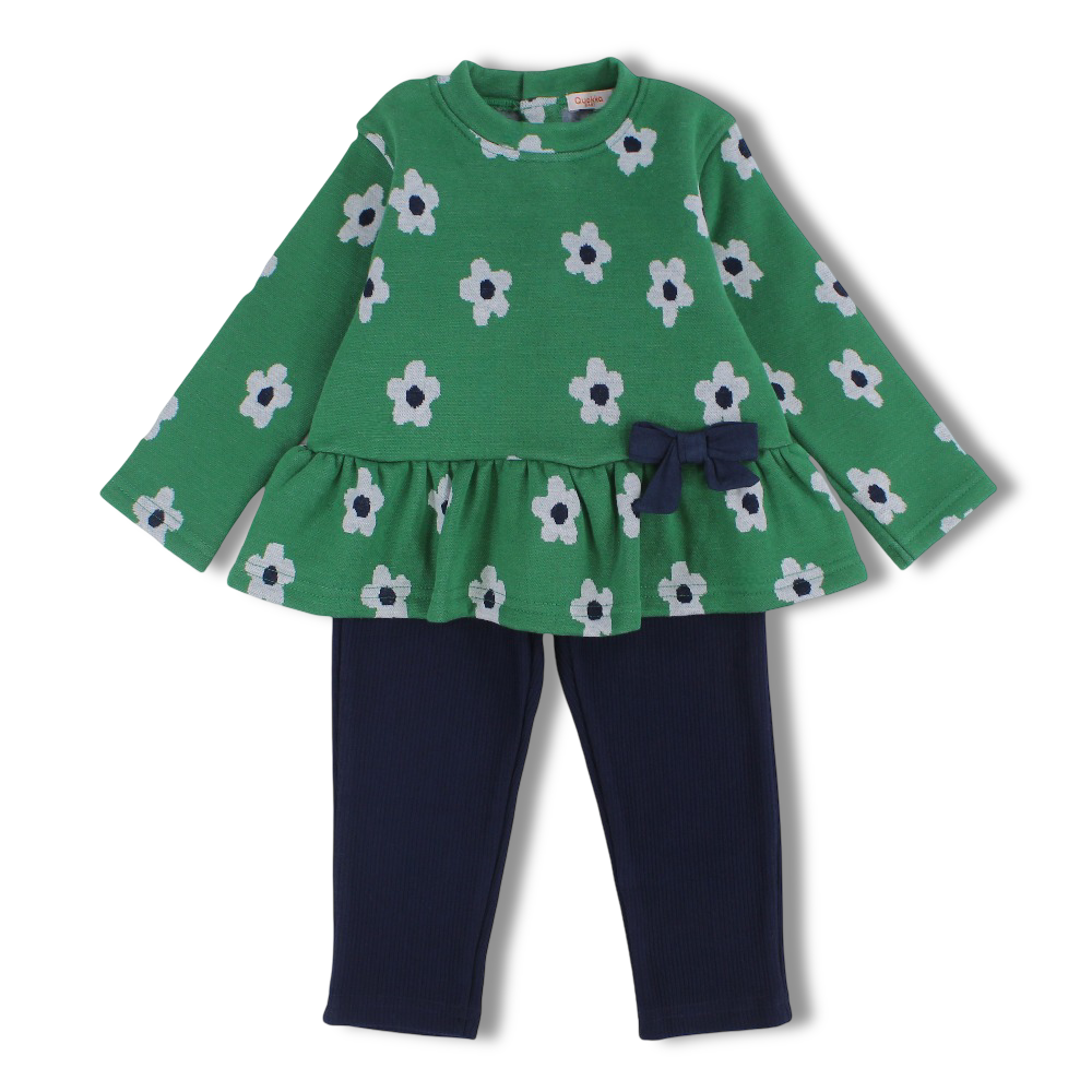 Girls Cotton 2-Piece Outfit Set – Flower Design