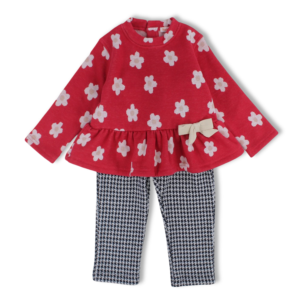 Girls Cotton 2-Piece Outfit Set – Flower Design
