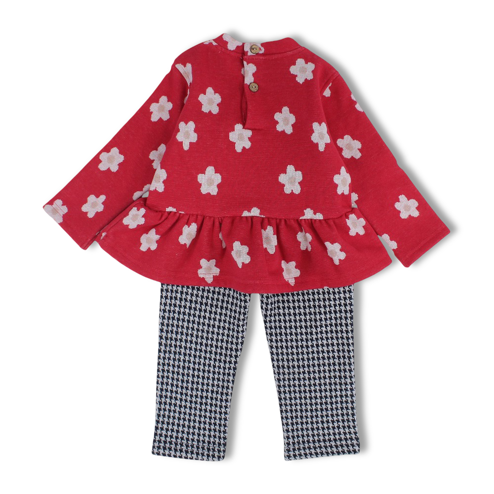 Girls Cotton 2-Piece Outfit Set – Flower Design