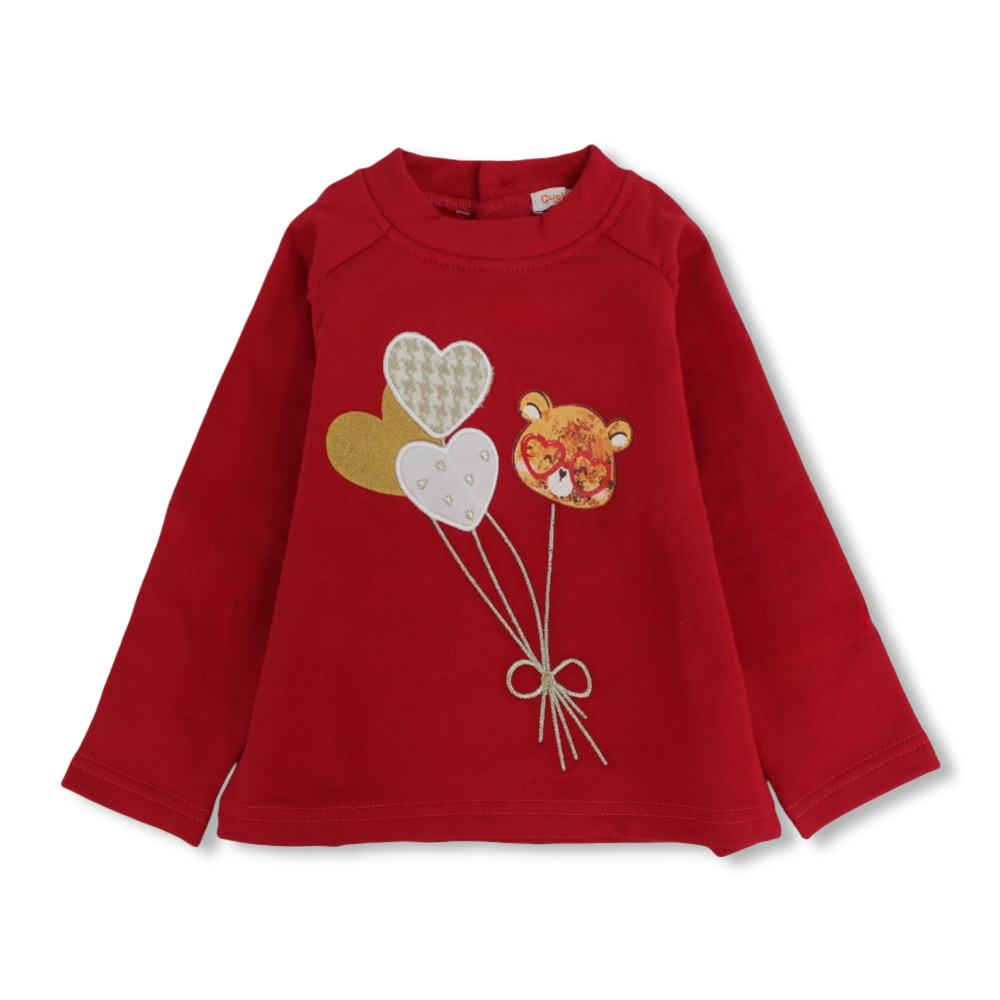 Girls Cotton T-Shirt - Heart-Shaped Balloons Design
