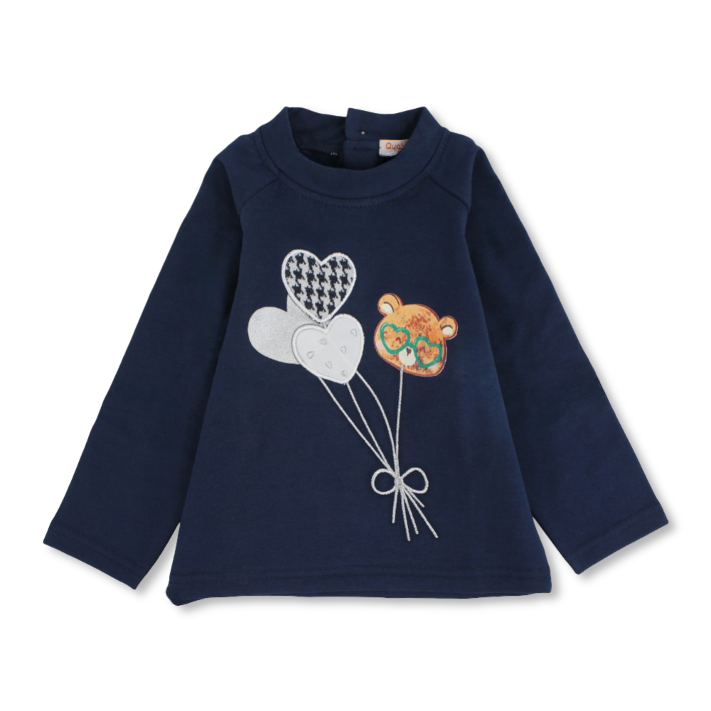 Girls Cotton T-Shirt - Heart-Shaped Balloons Design