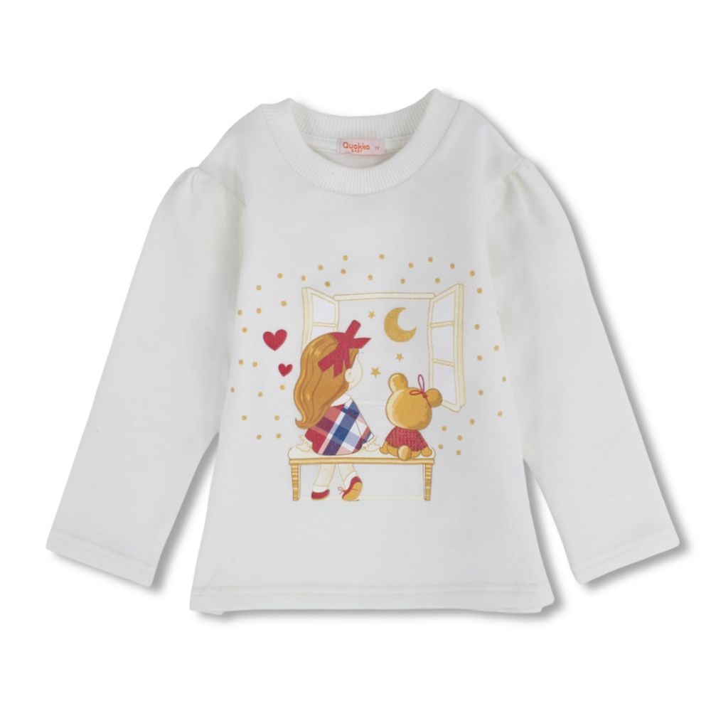 Girls Cotton T-Shirt –  Girl and Teddy Design