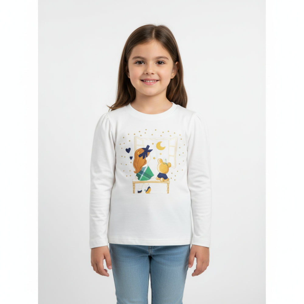 Girls Cotton T-Shirt –  Girl and Teddy Design