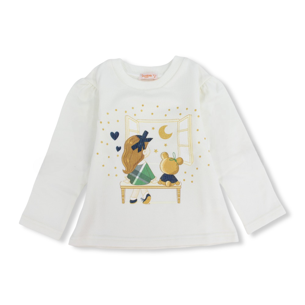Girls Cotton T-Shirt –  Girl and Teddy Design