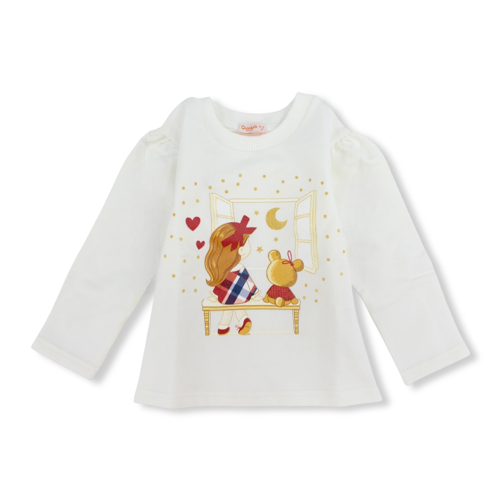 Girls Cotton T-Shirt –  Girl and Teddy Design