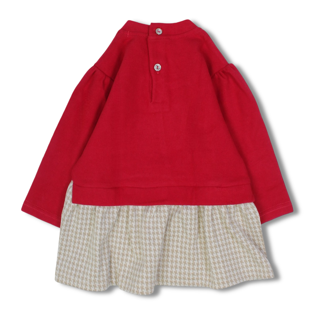 Girls Cotton Dress – Red with Bunny Design