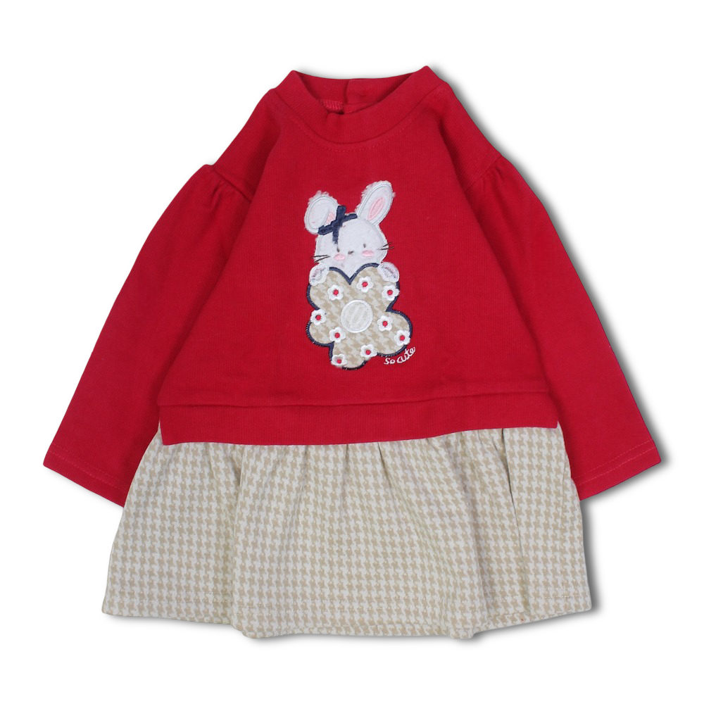 Girls Cotton Dress – Red with Bunny Design