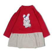 Girls Cotton Dress – Red with Bunny Design