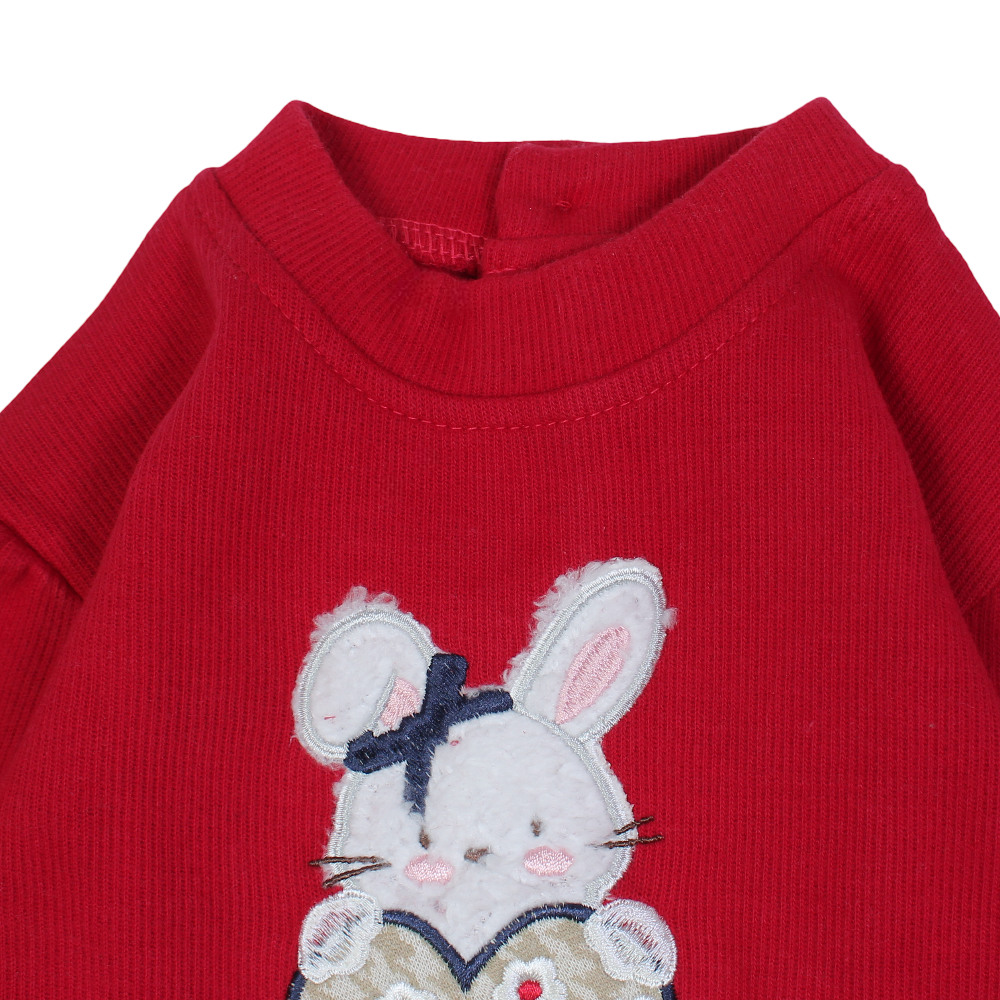 Girls Cotton Dress – Red with Bunny Design