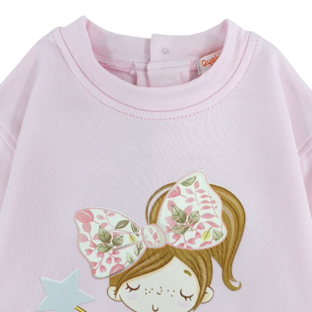 Girls Cotton Blouse – Girl with Bow Design