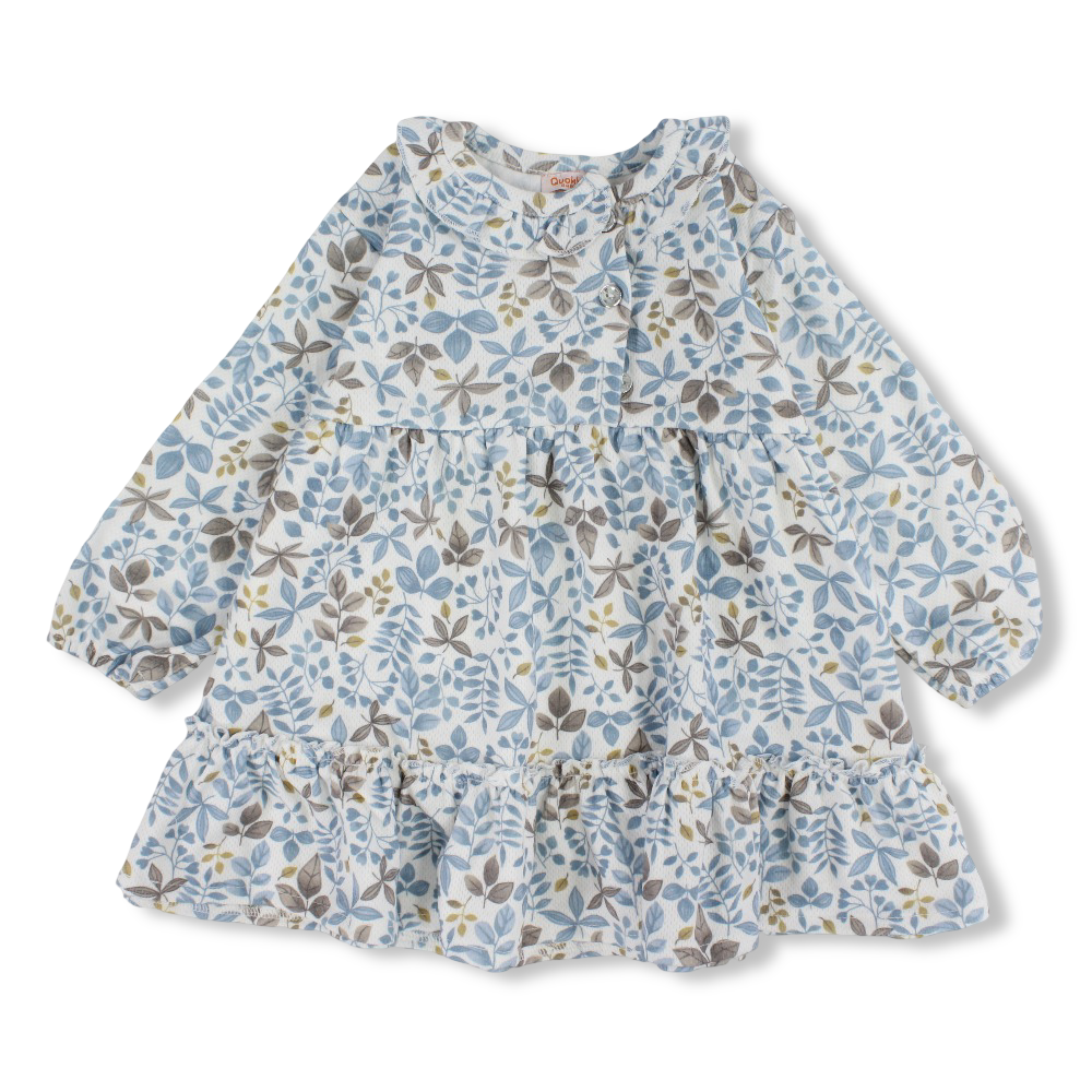 Girls Cotton Dress – Leaves Print