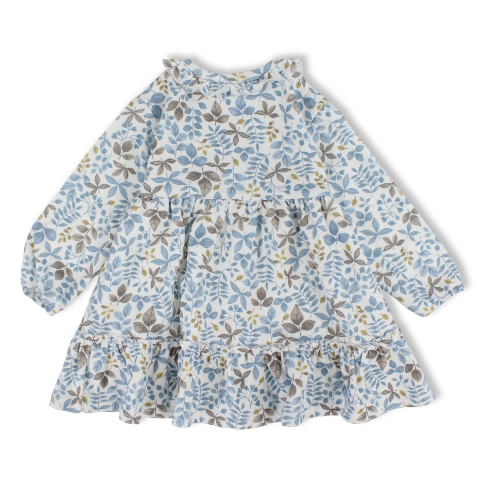 Girls Cotton Dress – Leaves Print
