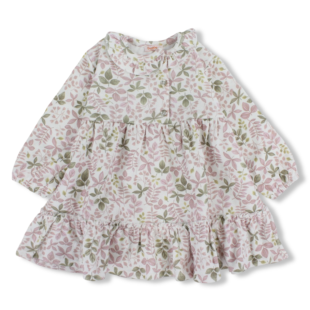 Girls Cotton Dress – Leaves Print