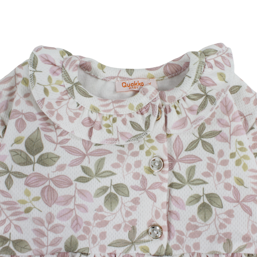 Girls Cotton Dress – Leaves Print