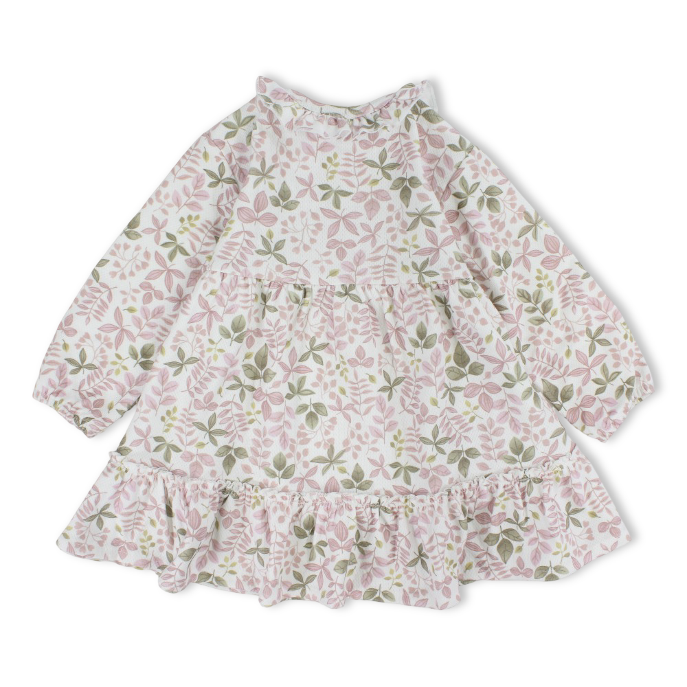 Girls Cotton Dress – Leaves Print