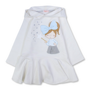 Girls Cotton Hooded Dress – Off-White with Cute Girl Print