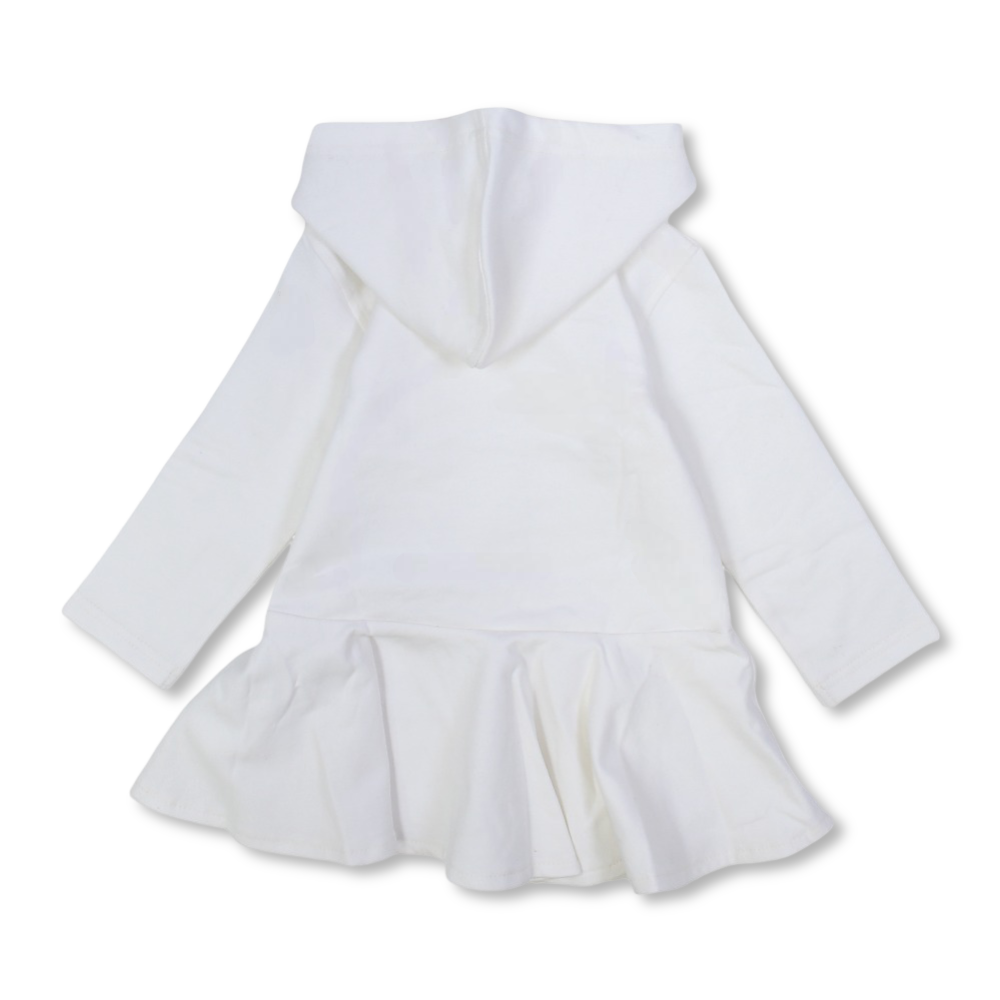 Girls Cotton Hooded Dress – Off-White with Cute Girl Print