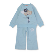 Girls Cotton 2-Piece Outfit Set - Aqua with Bear & Balloons Design