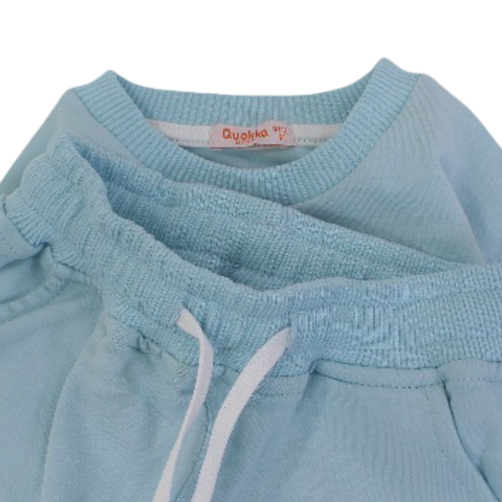 Girls Cotton 2-Piece Outfit Set - Aqua with Bear & Balloons Design