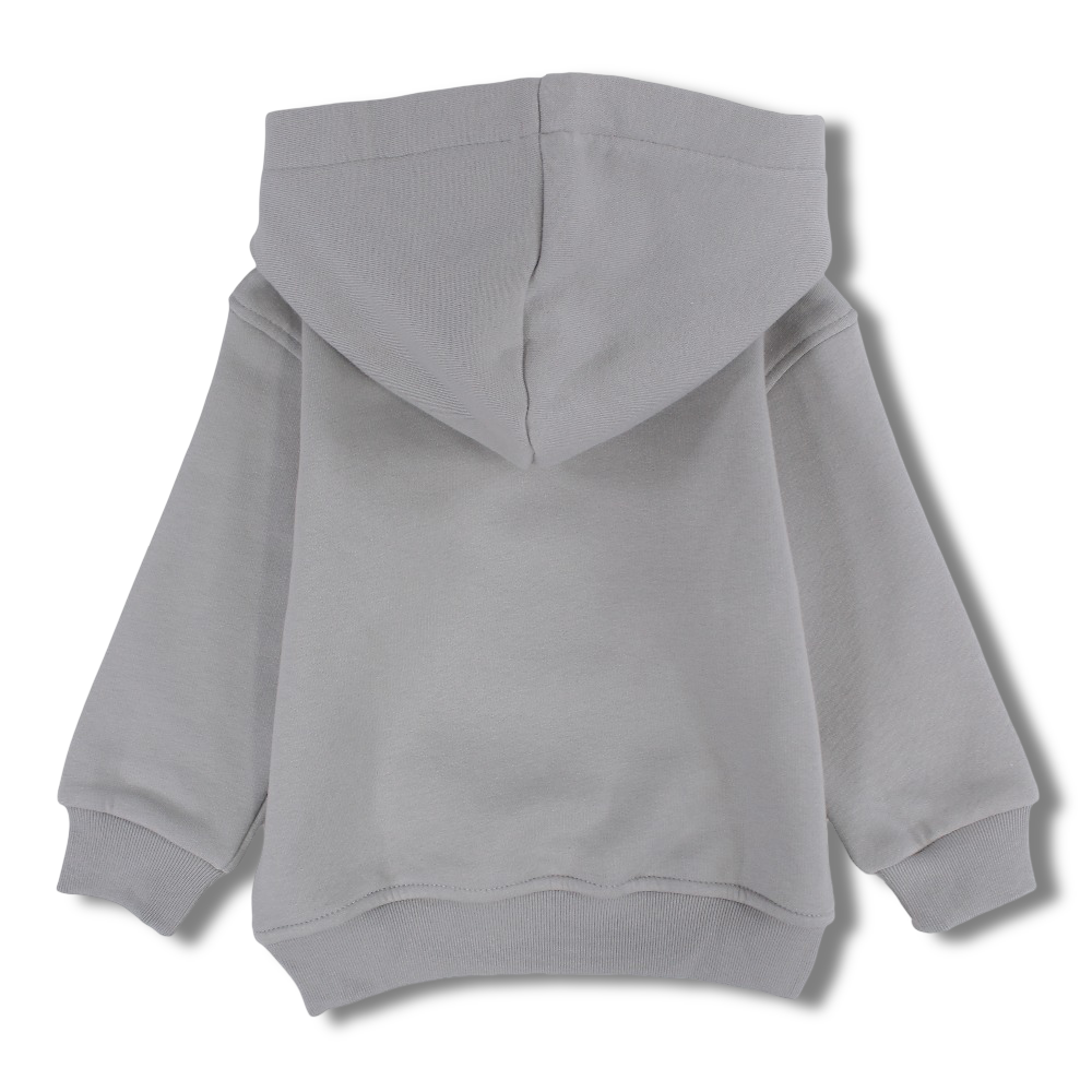 Boys Cotton Hoodie – Grey with Cartoon Face Design