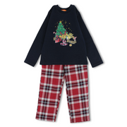 Girls Cotton 2-Piece Outfit Set – Navy with Christmas Tree Print