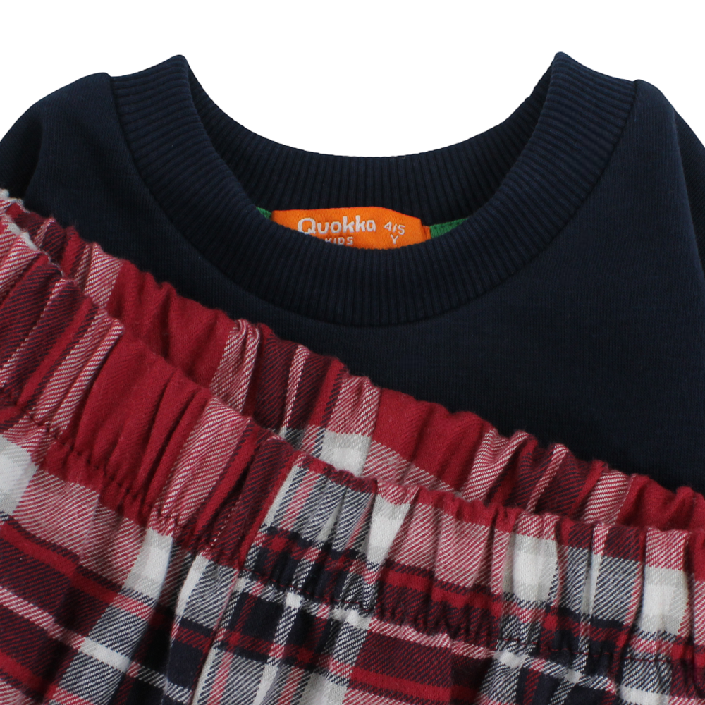 Girls Cotton 2-Piece Outfit Set – Navy with Christmas Tree Print