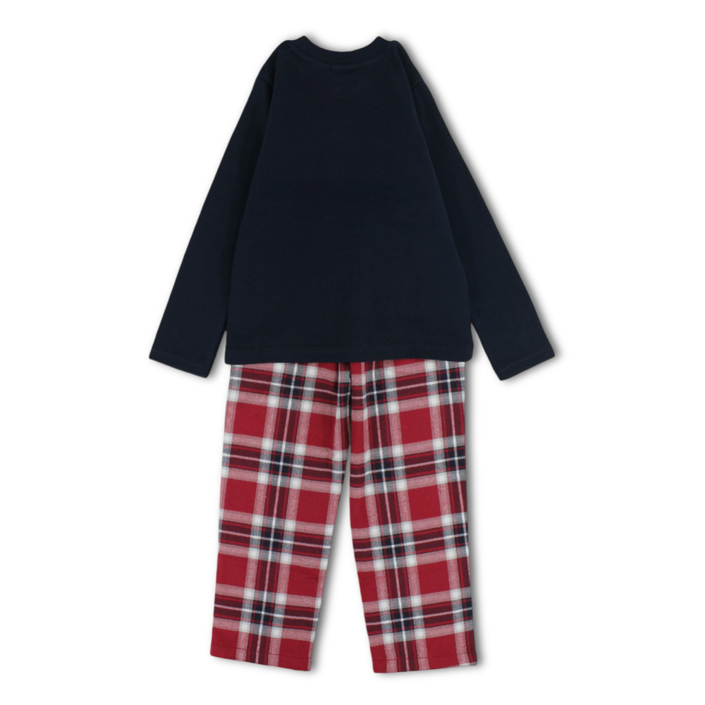 Girls Cotton 2-Piece Outfit Set – Navy with Christmas Tree Print