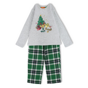 Girls Cotton 2-Piece Outfit Set – Grey with Christmas Tree Print