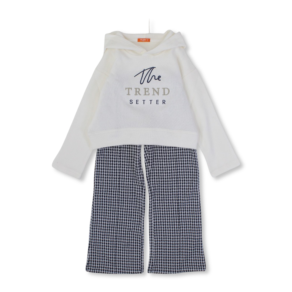 Girls Cotton Hooded 2-Piece Outfit Set - "The Trend Setter" Embroidery