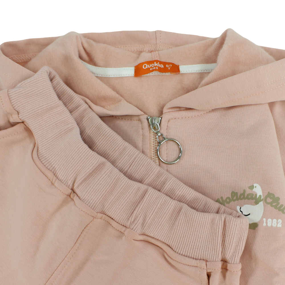 Girls Cotton Hooded 2-Piece Outfit Set – Salmon