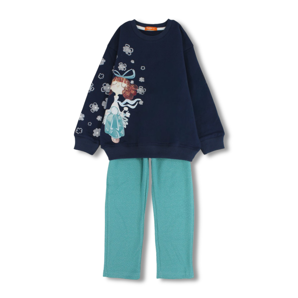 Girls Cotton 2-Piece Outfit Set – Navy with Dreamy Girl Design