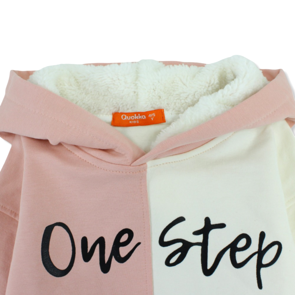 Girls Cotton Hoodie – Pink & Off-White