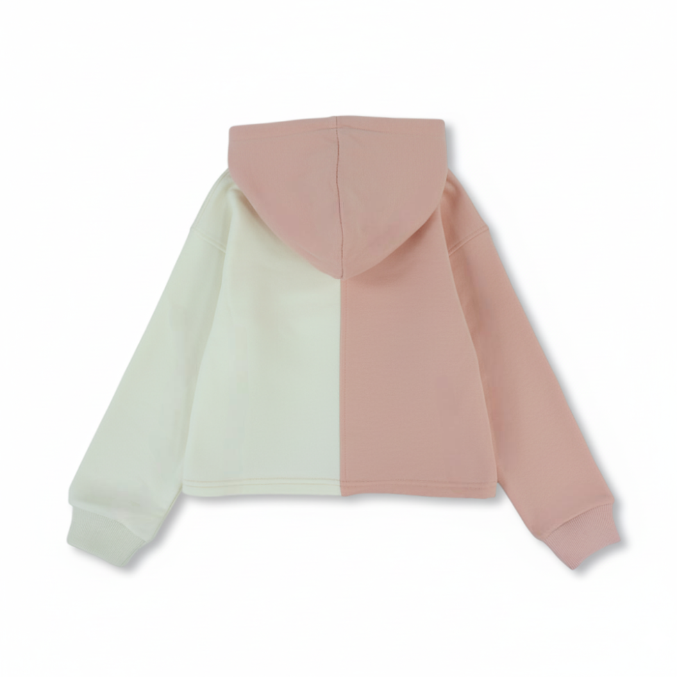 Girls Cotton Hoodie – Pink & Off-White