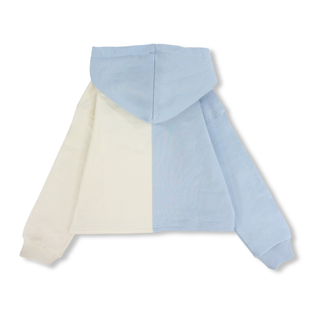 Girls Cotton Hoodie – Baby Blue & Off-White with "One Step" Print