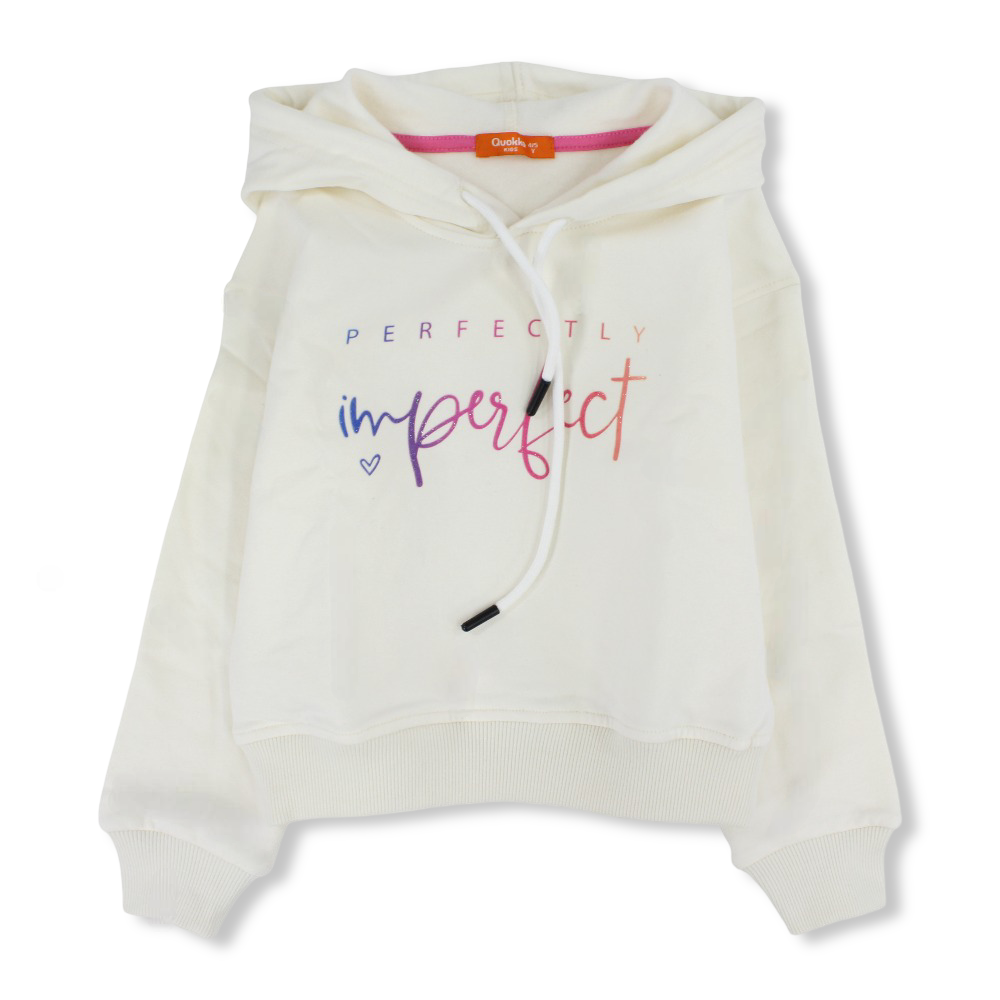 Girls Cotton Hoodie – Off-White with "Perfectly Imperfect" Design