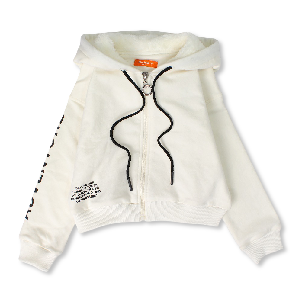 Unisex Cotton Hoodie – Off-White with Adventure Sleeve Print
