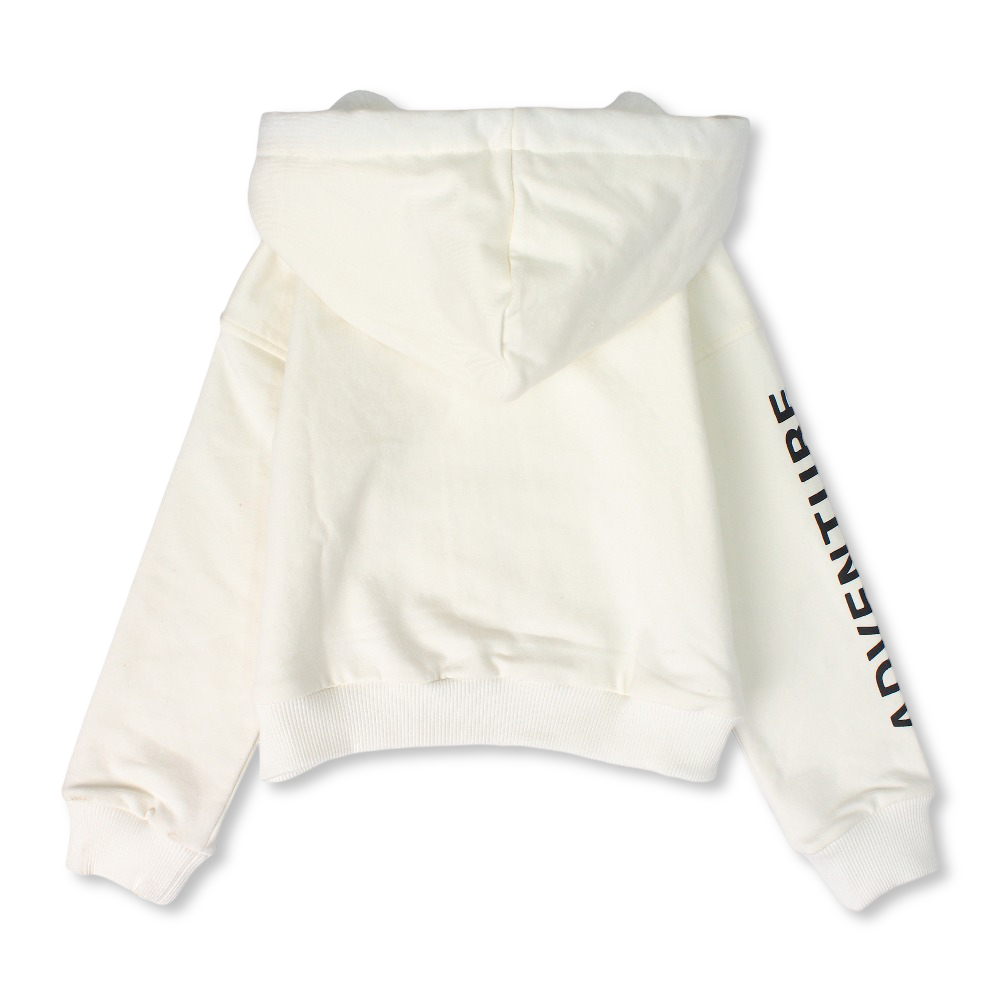 Unisex Cotton Hoodie – Off-White with Adventure Sleeve Print