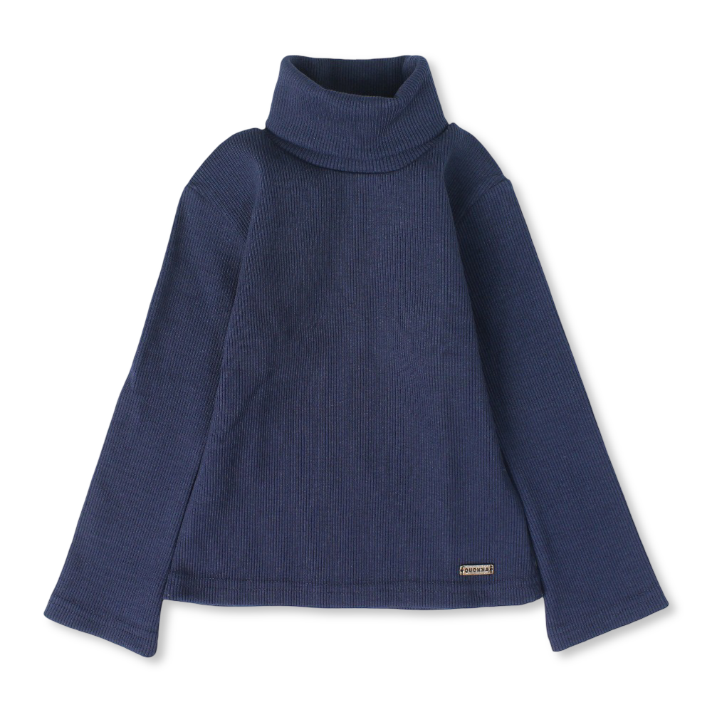 Girls Cotton High Collar Top – Navy