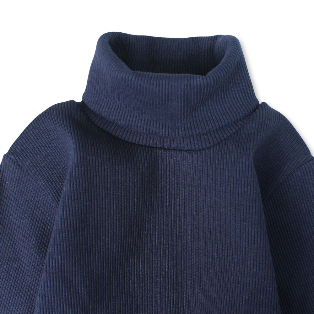 Girls Cotton High Collar Top – Navy