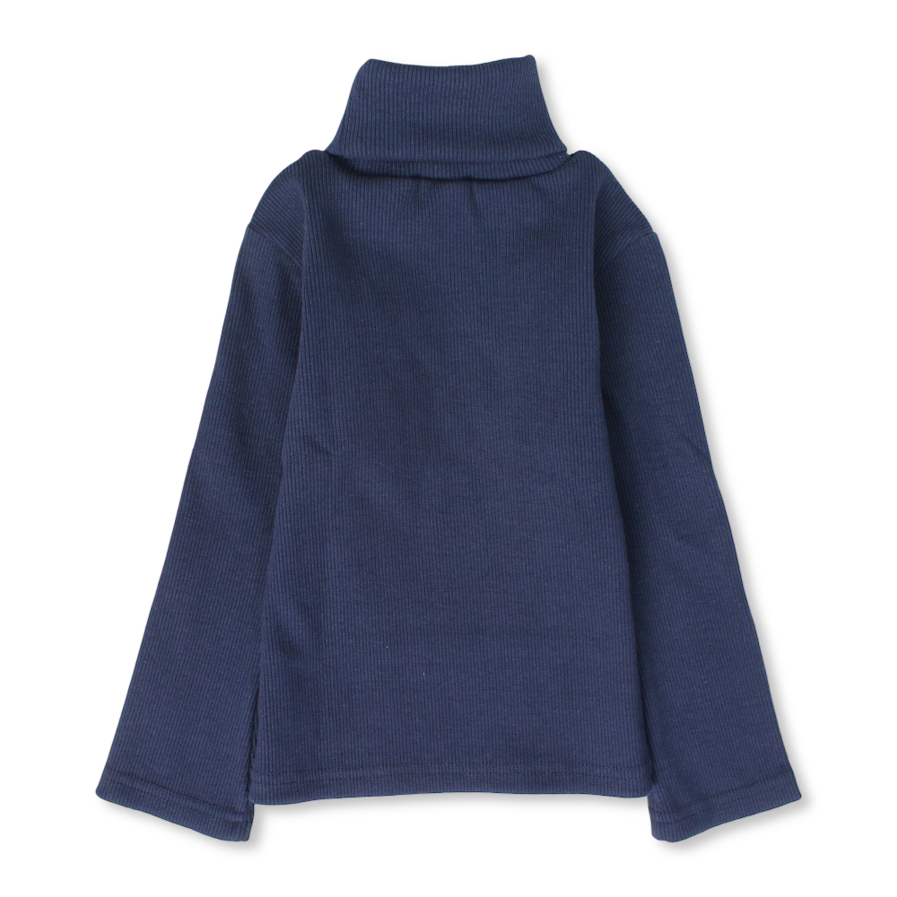 Girls Cotton High Collar Top – Navy