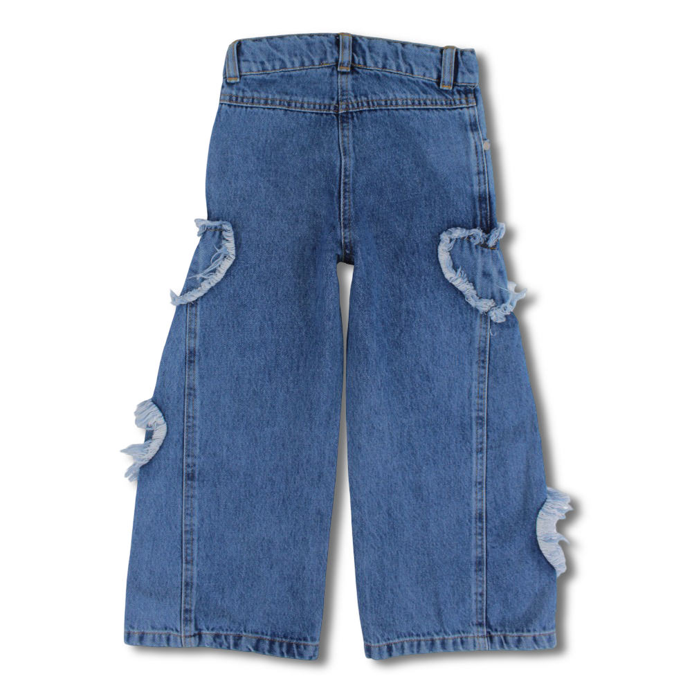 Girls Wide Leg Denim Pants - Hearts Design