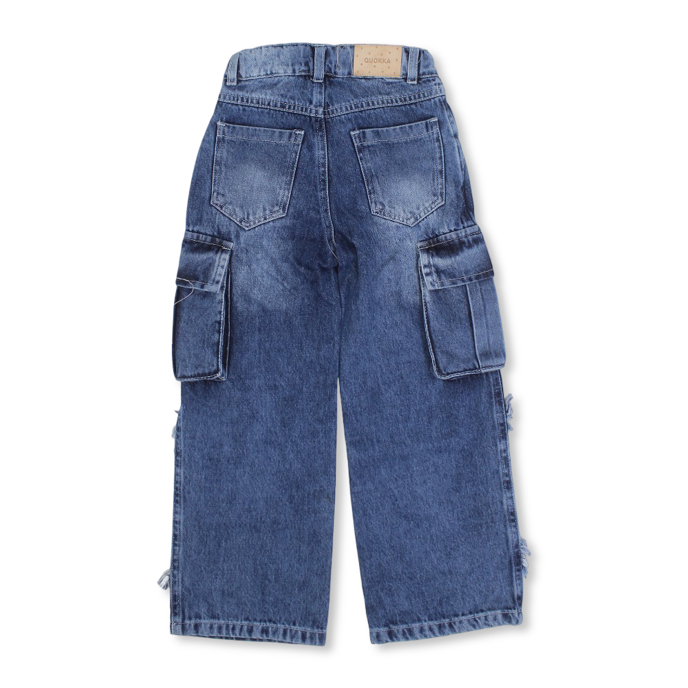 Girls Denim Cargo Pants – Dark Jeans