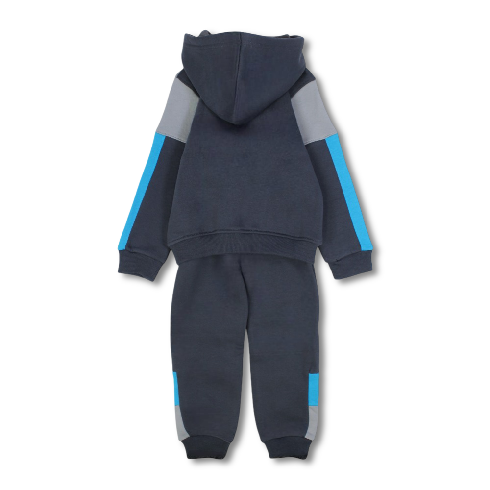 Boys Cotton 2-Piece Hooded Outfit Set - Dark Grey