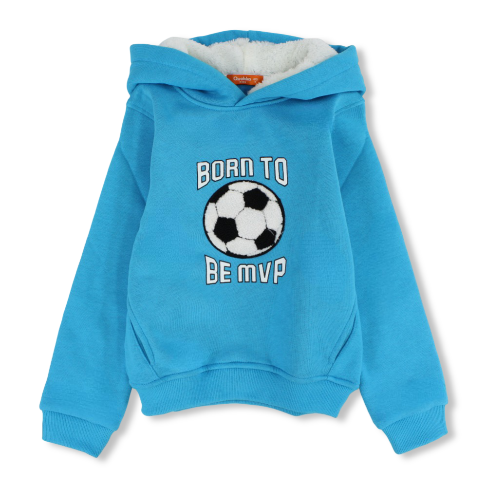 Boys Cotton Hoodie – Turquoise with Football Pint