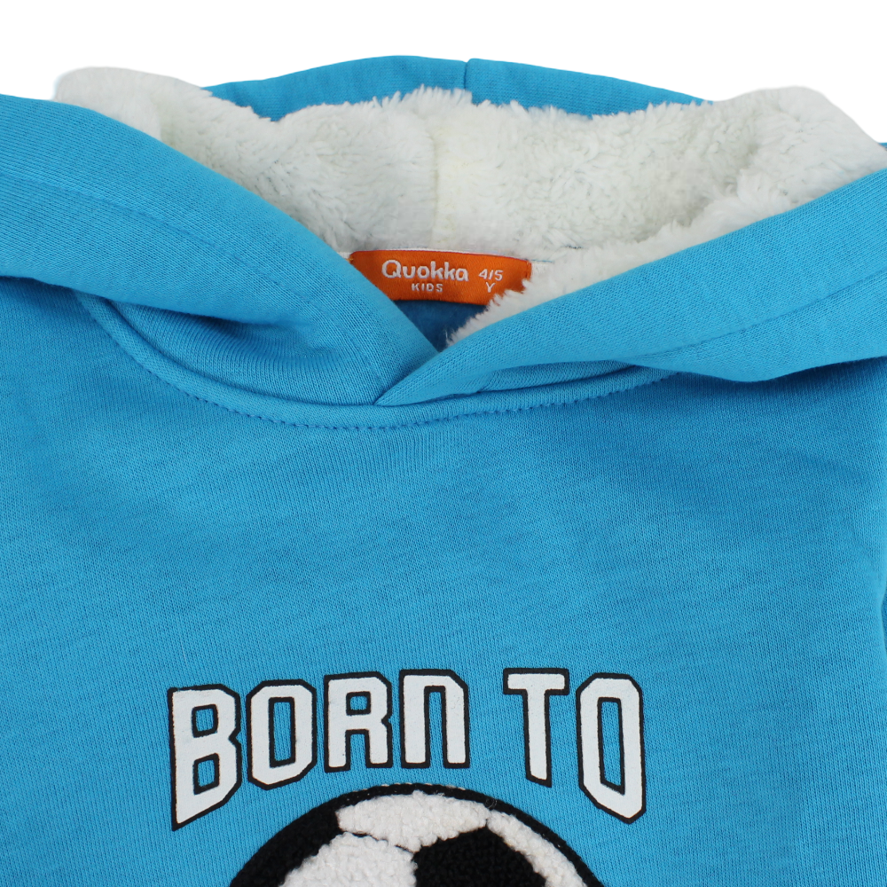 Boys Cotton Hoodie – Turquoise with Football Pint
